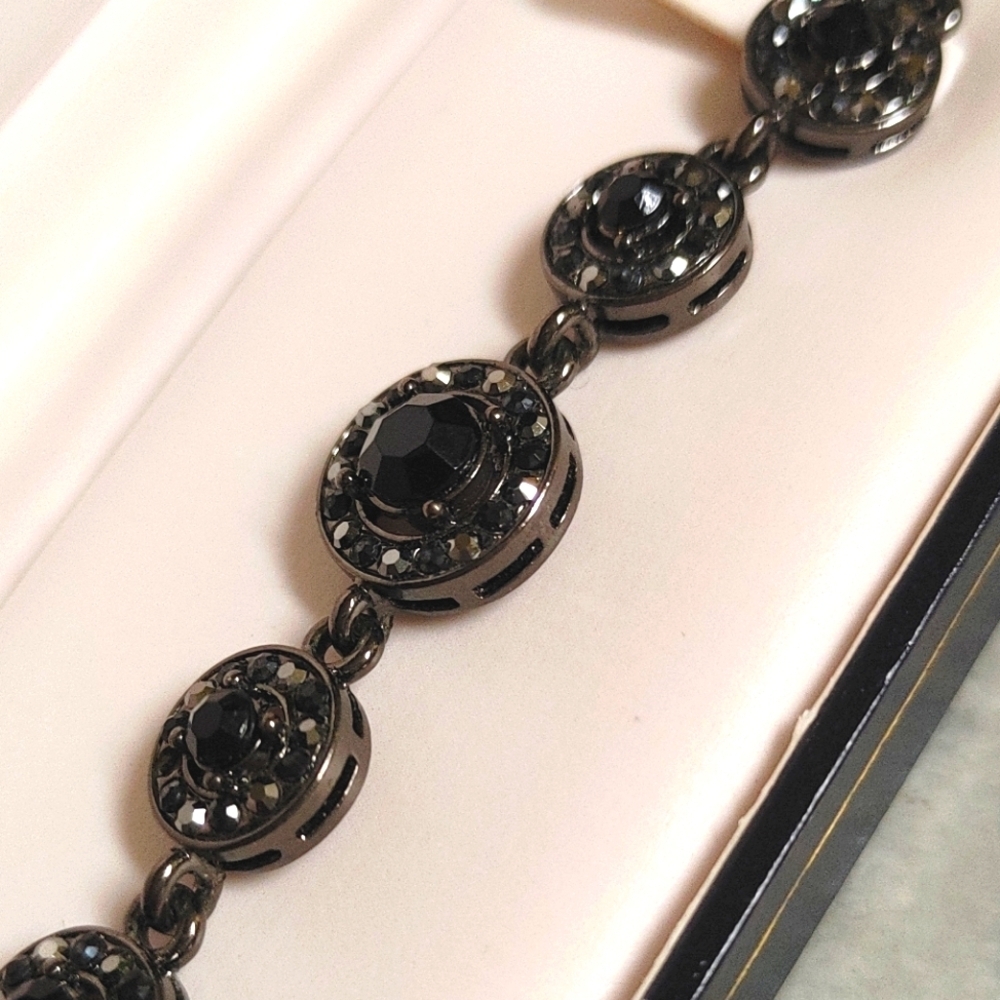 AAI Gun Metal Black Crystal & Marcasite Articulated Circles Bracelet